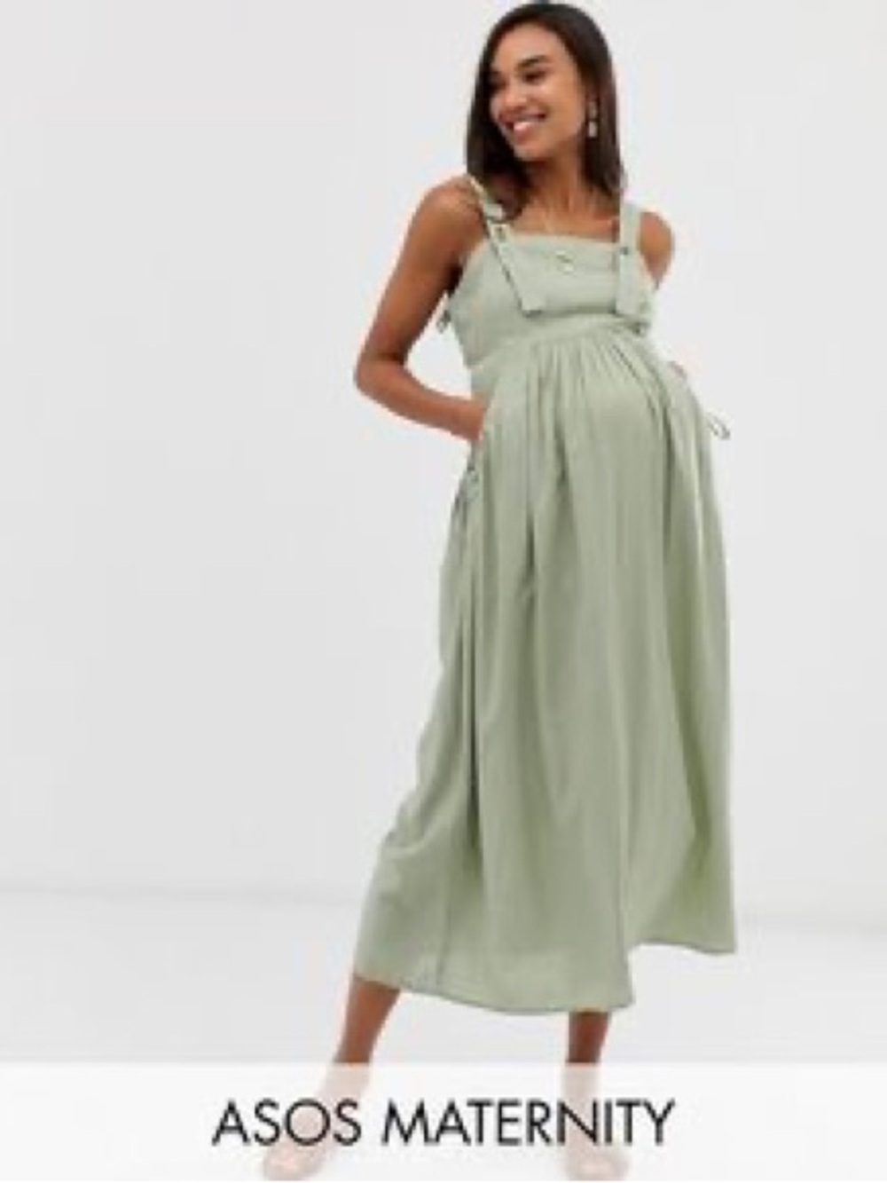 ASOS Green Sleeveless Square Neck Sundress Maternity